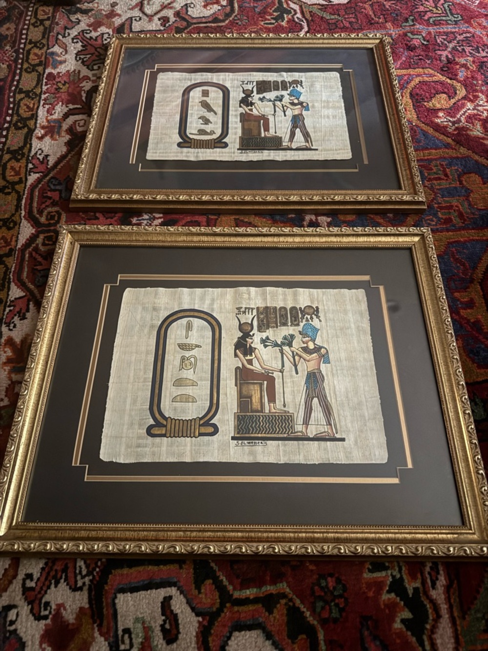 VTG sign, Egyptian papyrus mat framed art artwork x2 gallery purchased